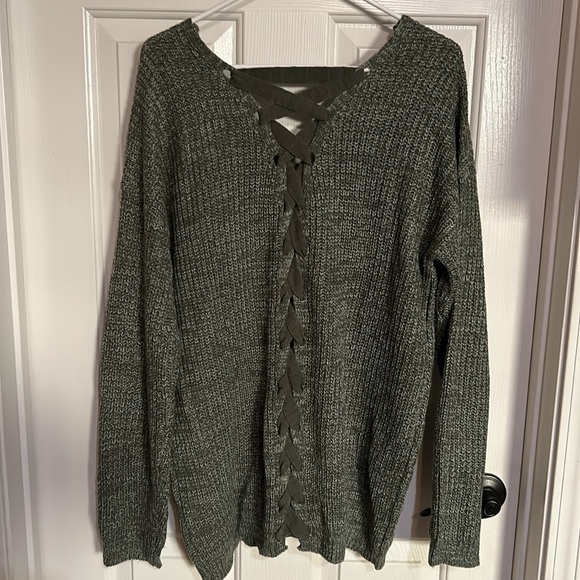Green Marbled V Neck Sweater - Picture 3 of 3